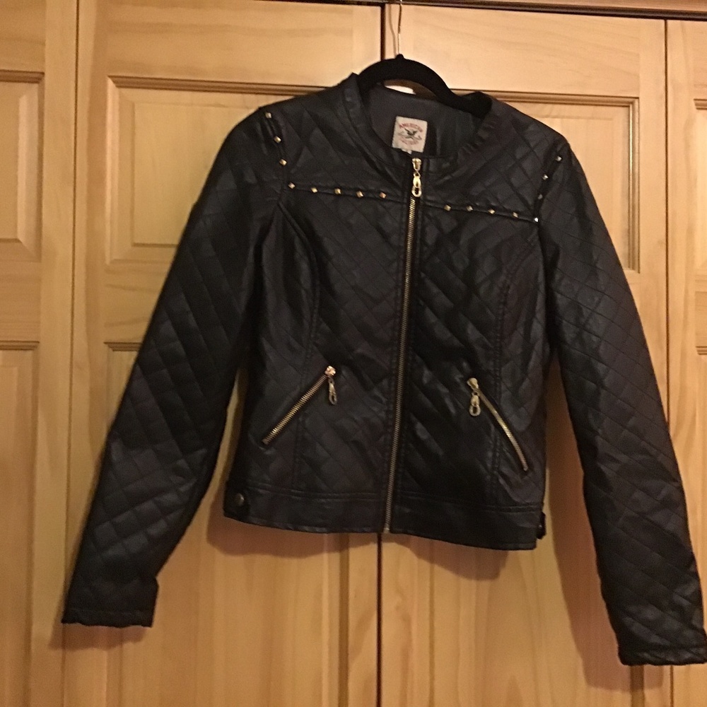 Black quilted faux leather jacket